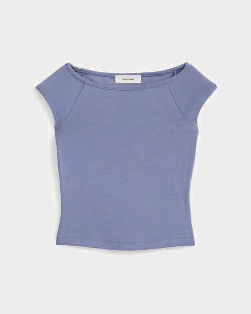 Boatneck Cap-Sleeve Top in Butterknit | Blue Dusk