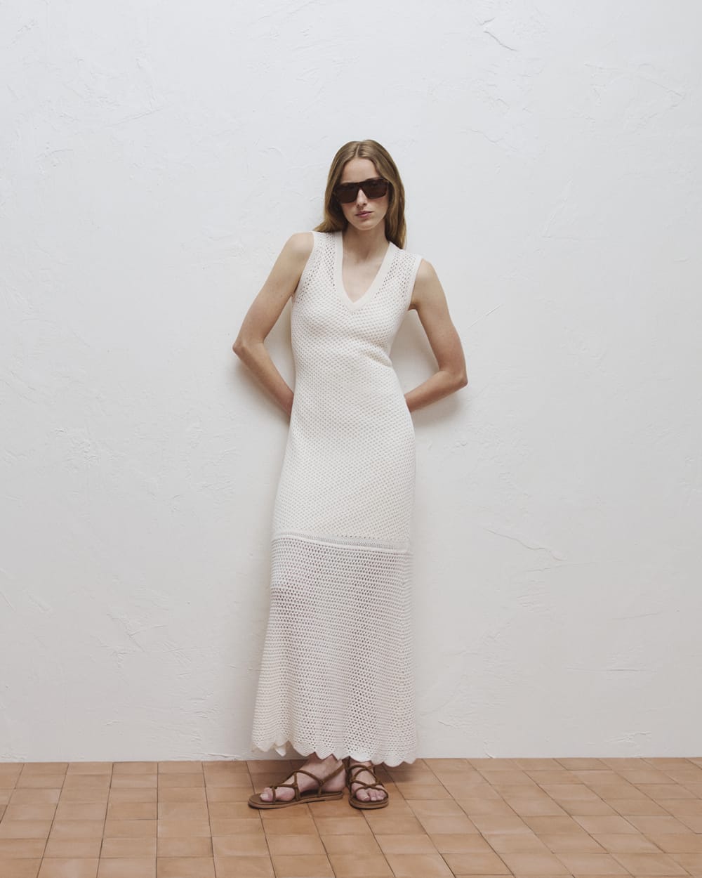 Lace Knit Maxi Sweater Dress | Bone