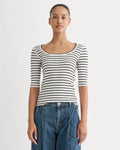 The Luxe Rib Scoop-Neck Tee | Bone / Black