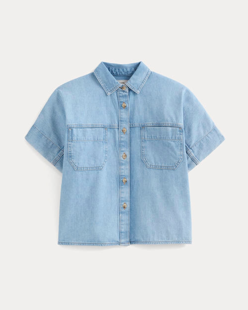 Cropped Boxy Denim Shirt | Light Indigo