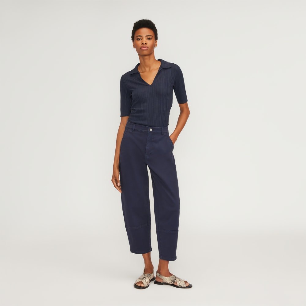 The Rib Soft Knit Open Collar Polo | Navy