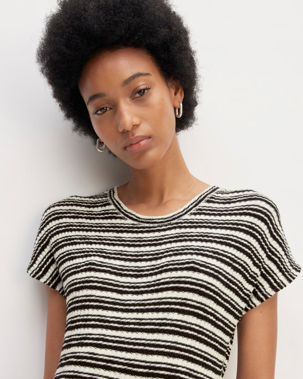 The Rib-Knit Cap-Sleeve Midi Dress | Bone / Black