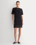 Mesh-Knit Short-Sleeve Dress | Black