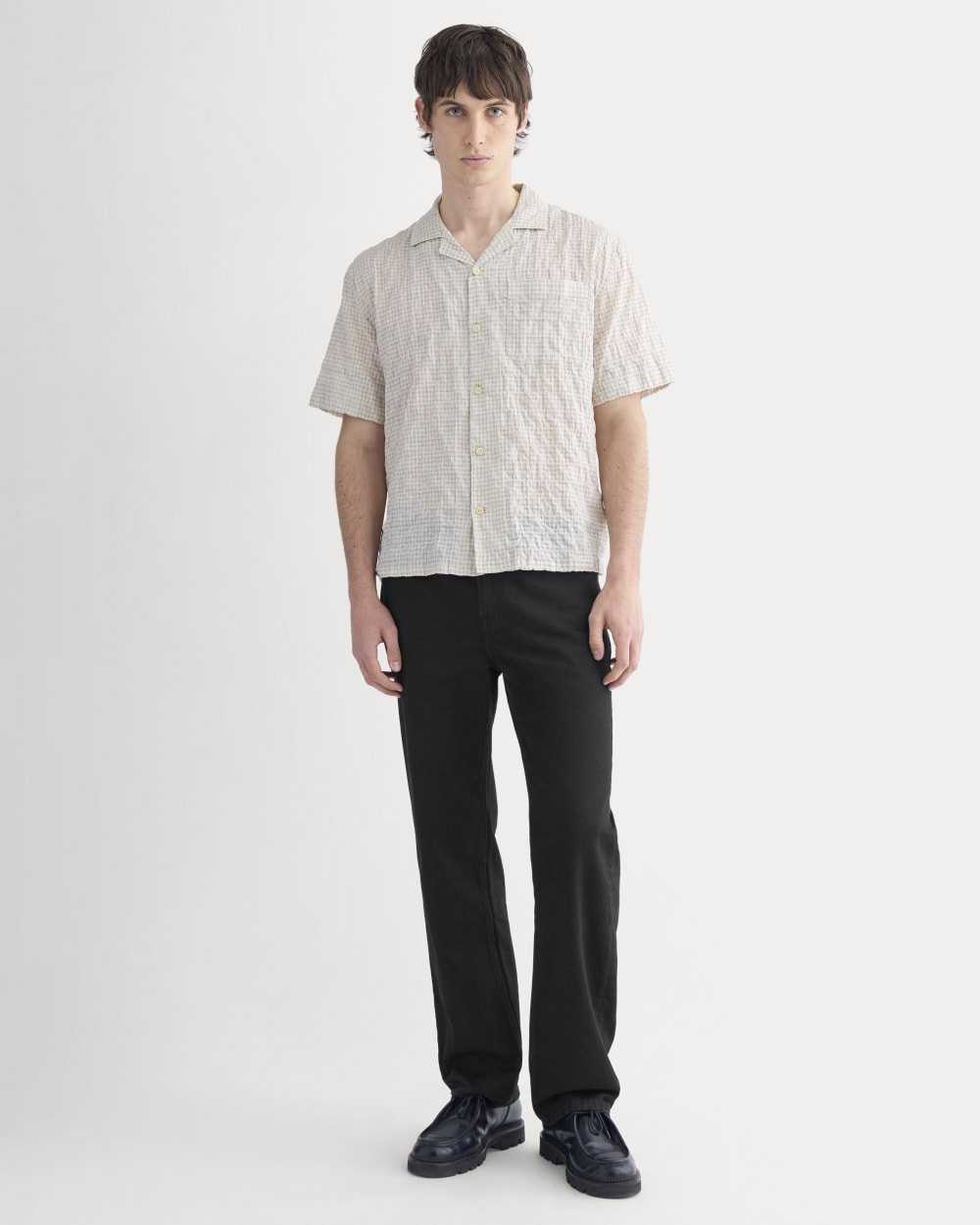 Textured Voile Resort Shirt | Natural Plaid