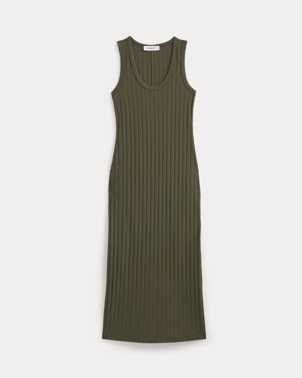 Scoop-Neck Midi Dress in Pointelle Knit | Olive Night