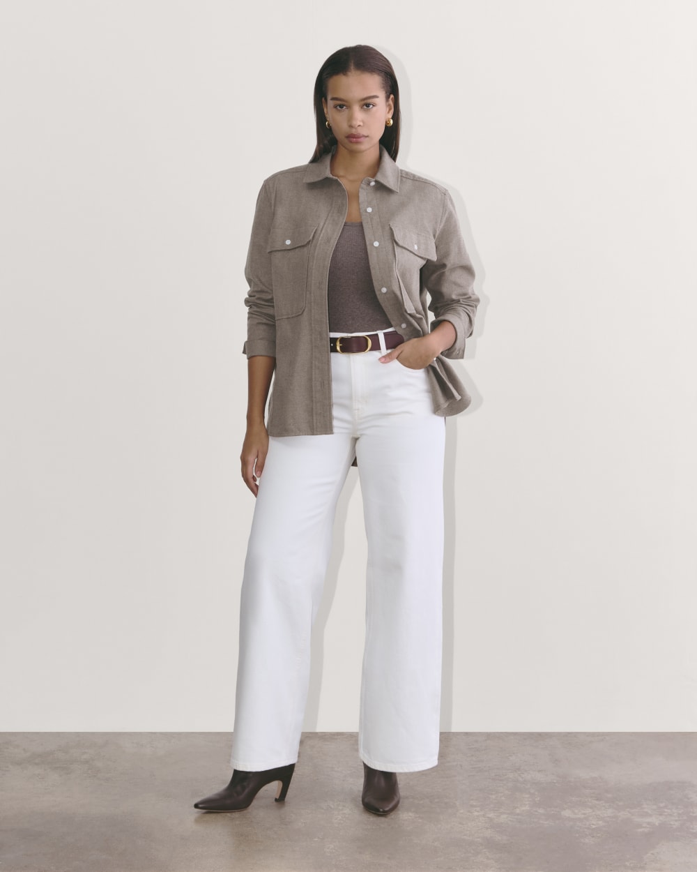 The Boyfriend Shirt in Flannel | Taupe Melange