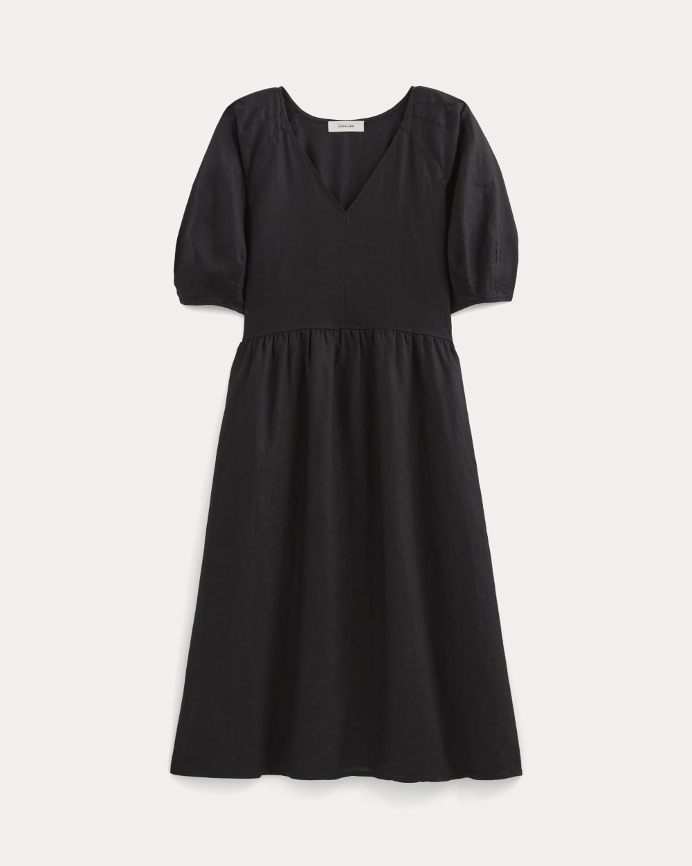 The Linen Oversized Puff-Sleeve Dress | Black