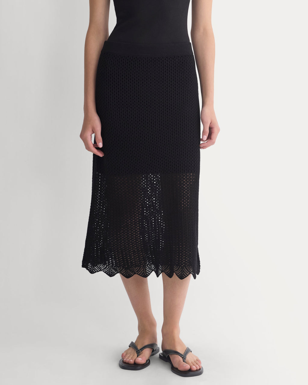 Lace-Knit Midi Skirt | Black