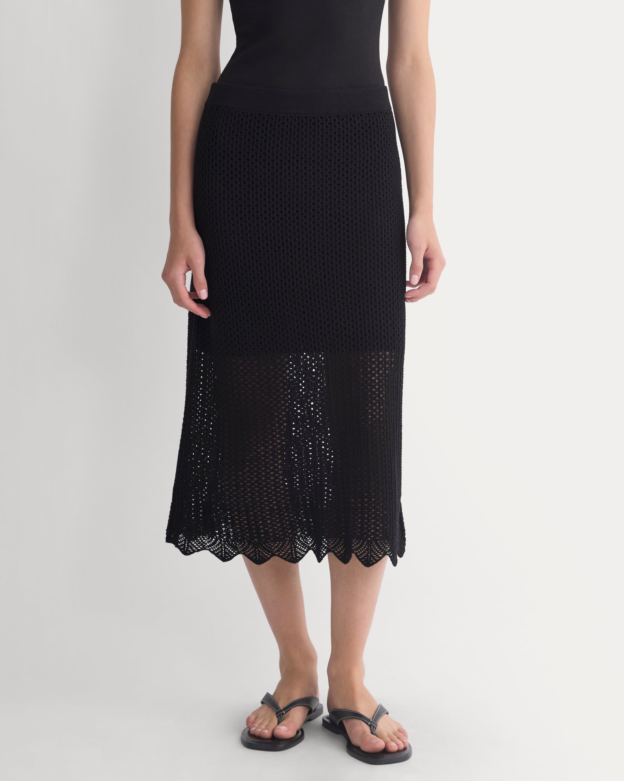 Lace-Knit Midi Skirt | Black