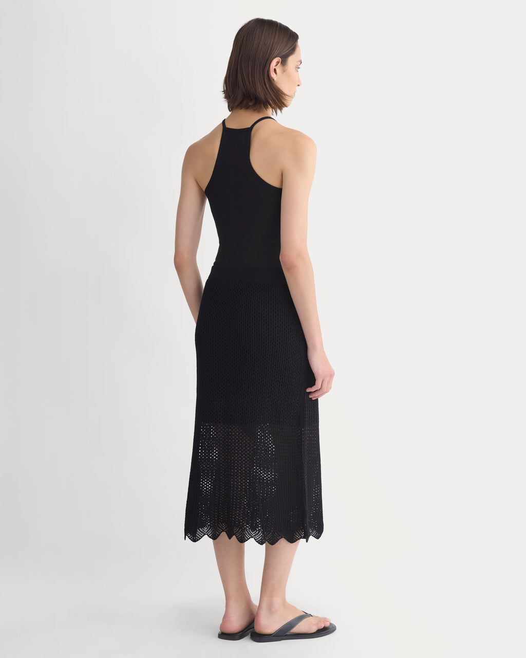 Lace-Knit Midi Skirt | Black