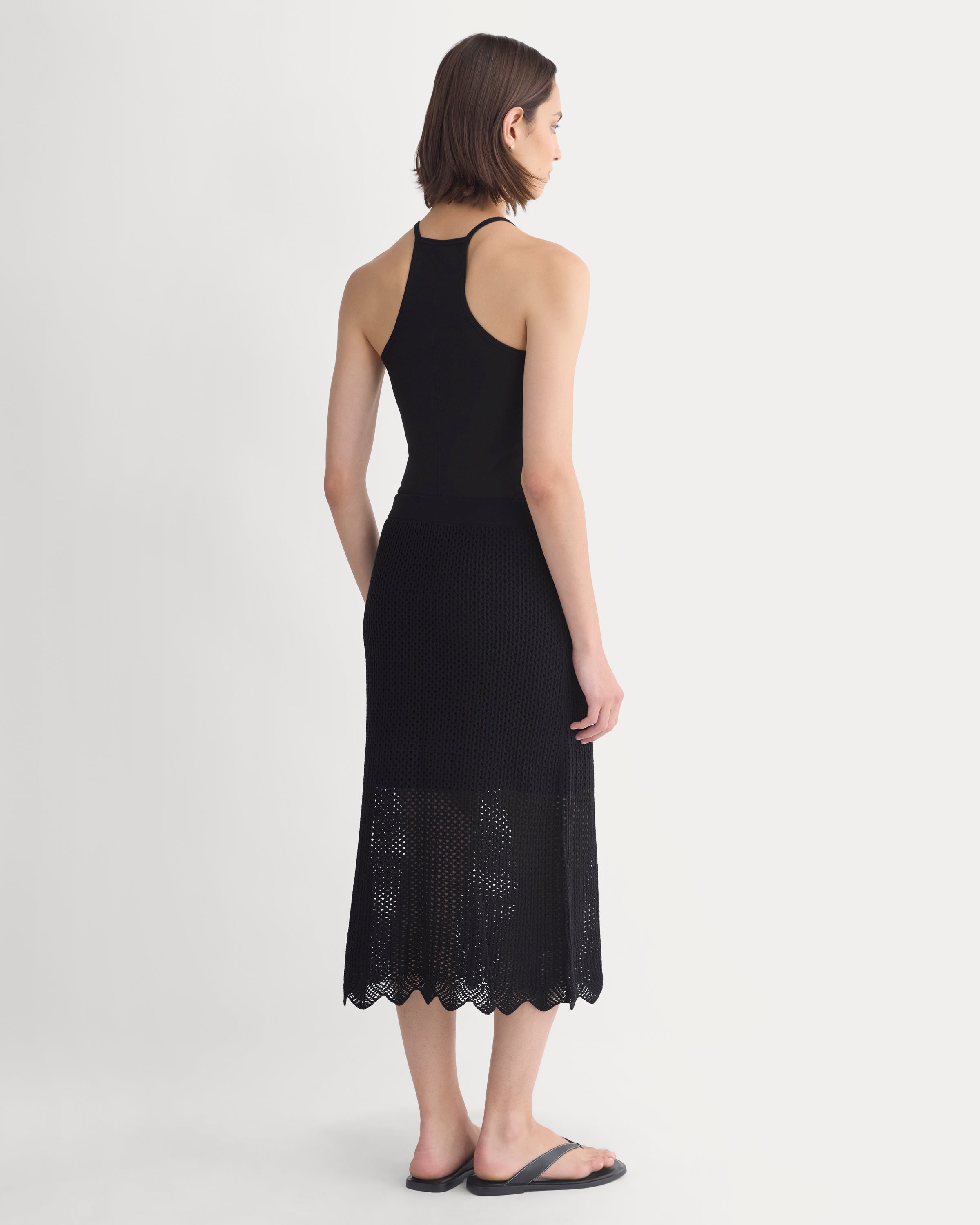 Lace-Knit Midi Skirt | Black