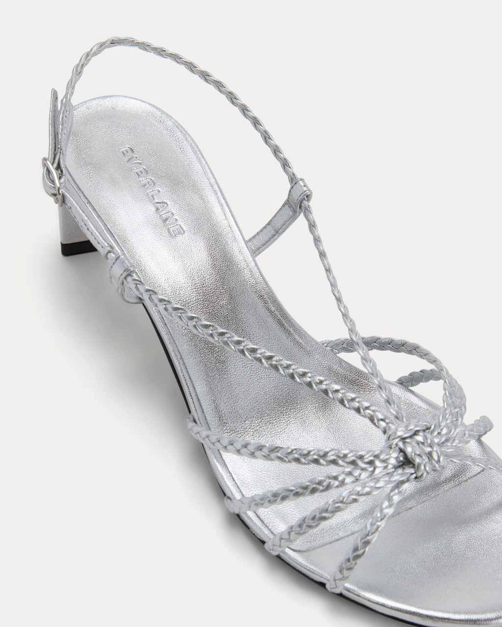 Made in Italy Braided Kitten Heel | Silver Leather