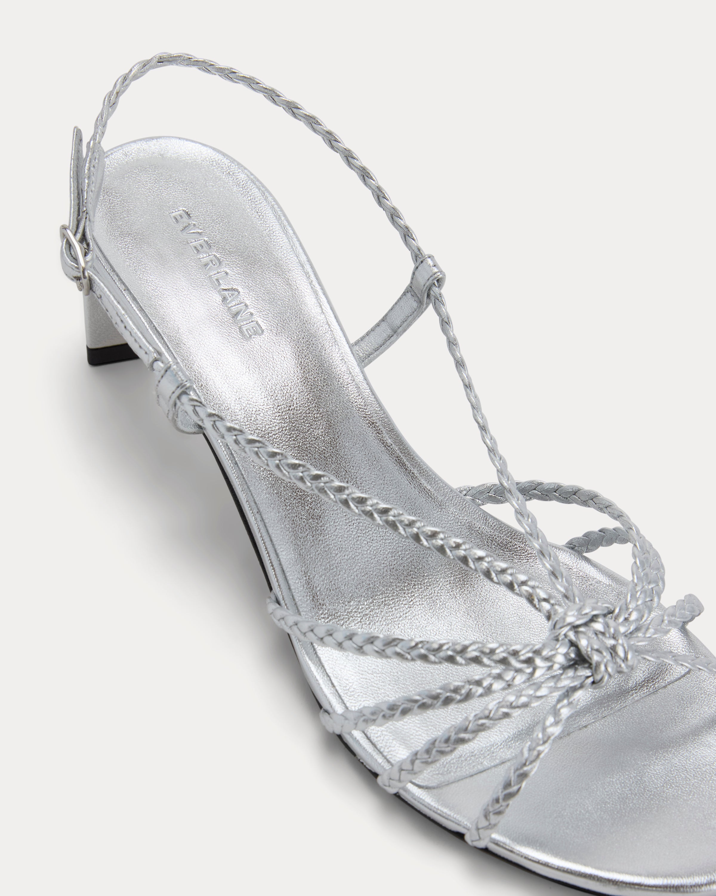 Made in Italy Braided Kitten Heel | Silver Leather