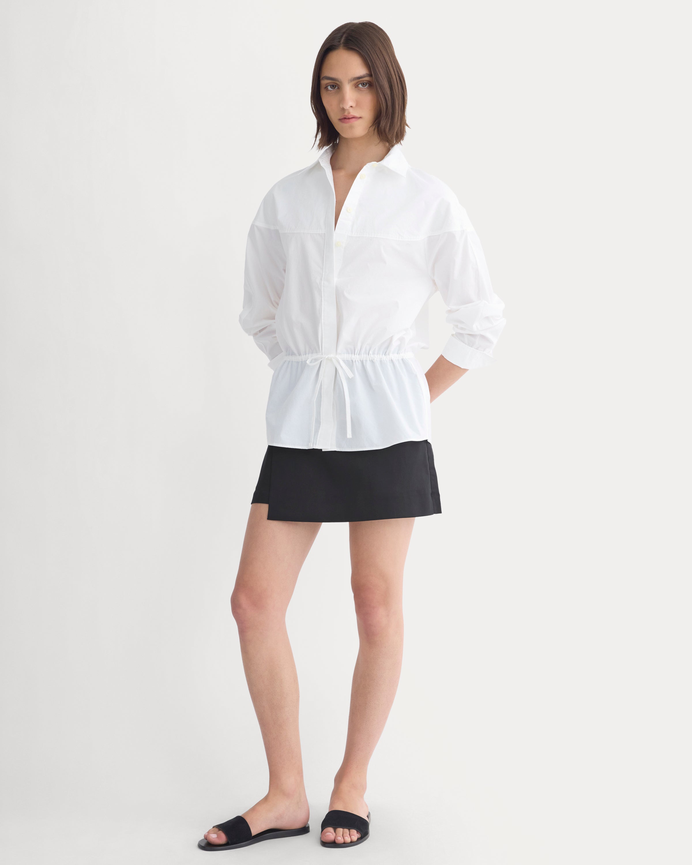 Oversized Cinched Shirt in Ultrasoft Cotton | White