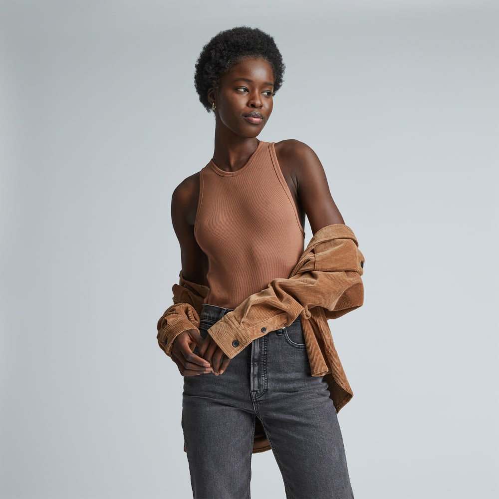 The Luxe Rib Racerback Tank | Carob Brown