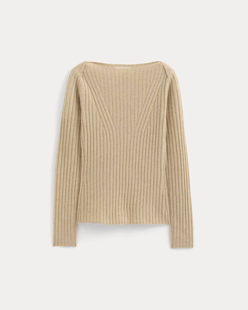 Cashmere Ribbed Boat-Neck Sweater | Heather Light Camel