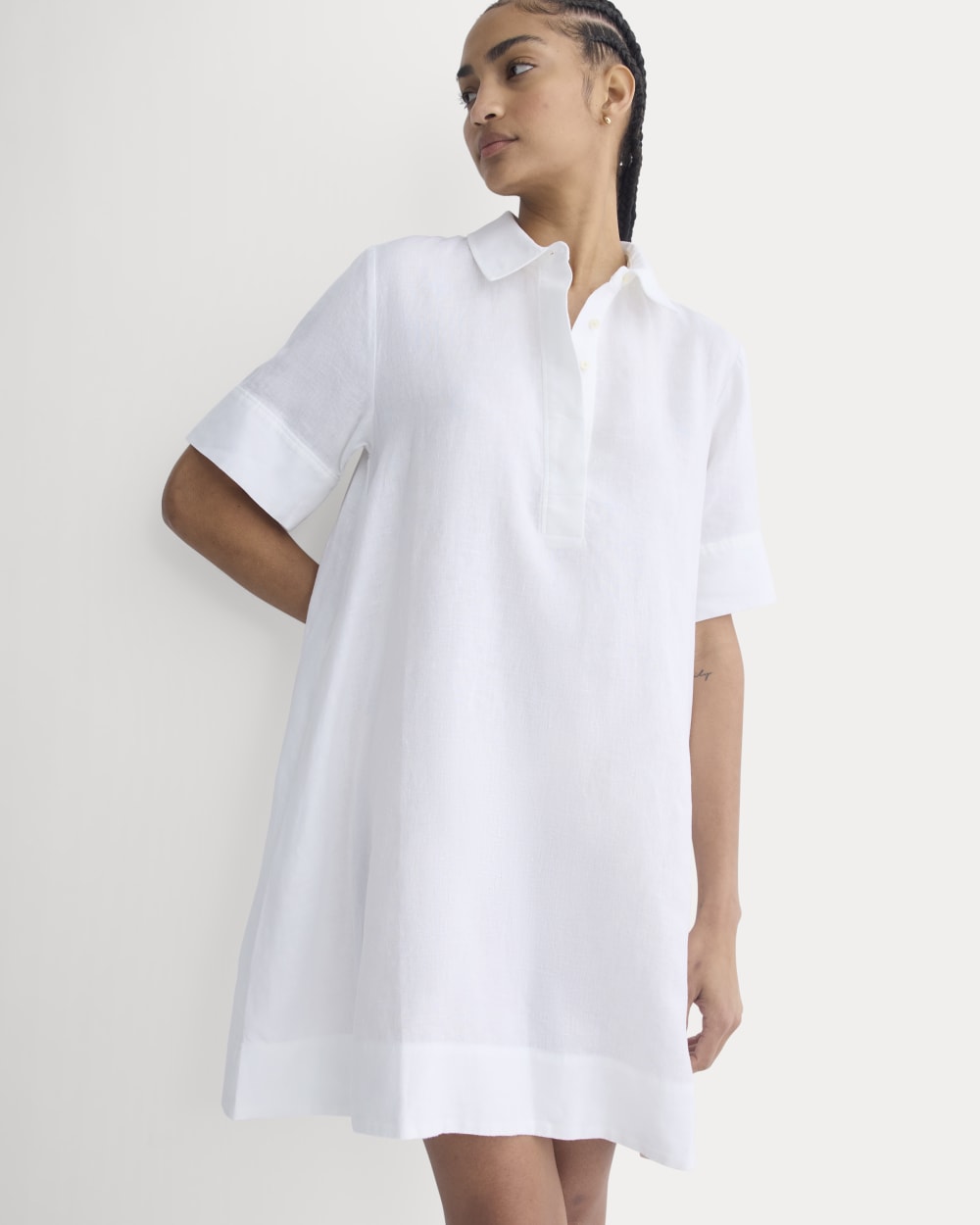 Mini Popover Shirtdress in Linen | White