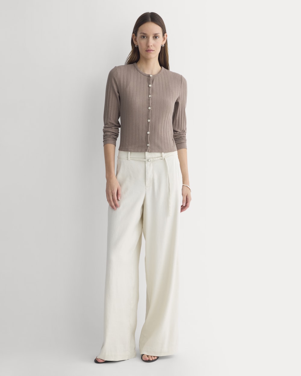 Cardigan in Pointelle | Heathered Chocolate Chip