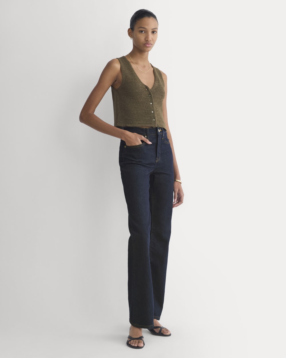 Button-Front Tank in Tape Yarn | Beech