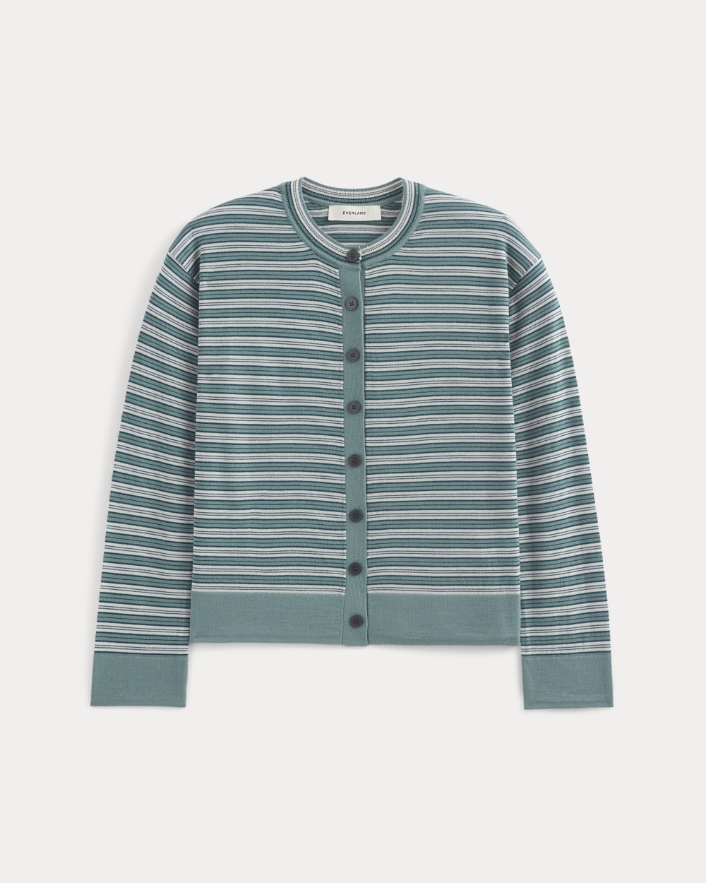 Crew Cardigan in Ultrasoft Merino | Reflecting Pond Multi Stripe