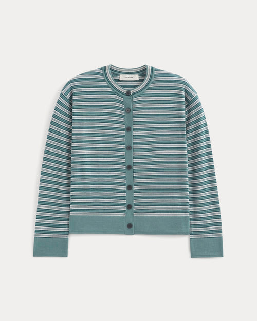 Crew Cardigan in Ultrasoft Merino | Reflecting Pond Multi Stripe