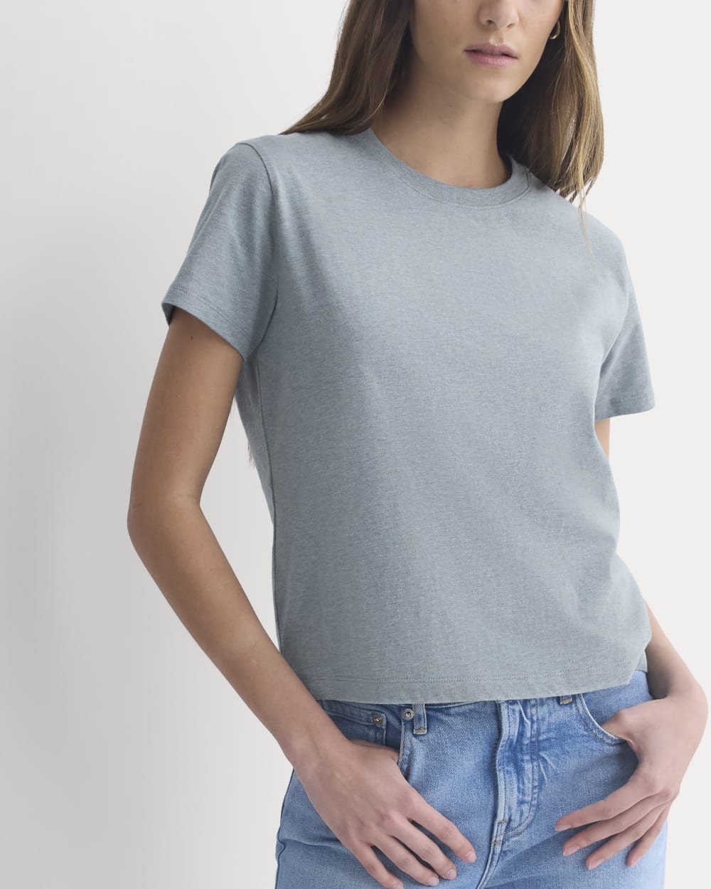 The Box-Cut Tee in Essential Cotton | Heathered Sea | No Pocket