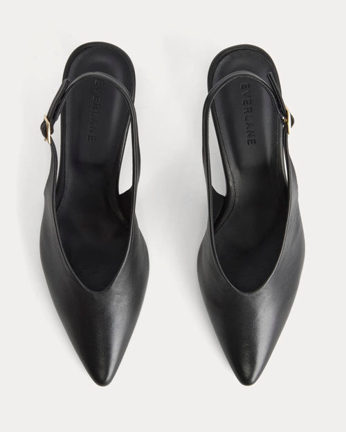 Pointed-Toe Slingback Heel | Black Leather
