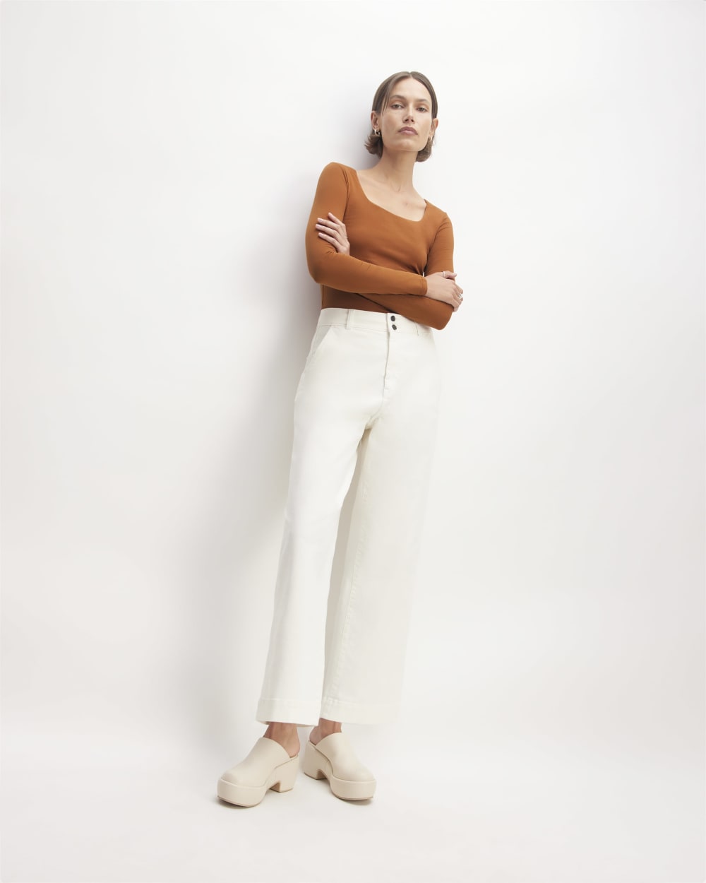 The Long-Sleeve Supima® Square-Neck Bodysuit | Honey | Thong
