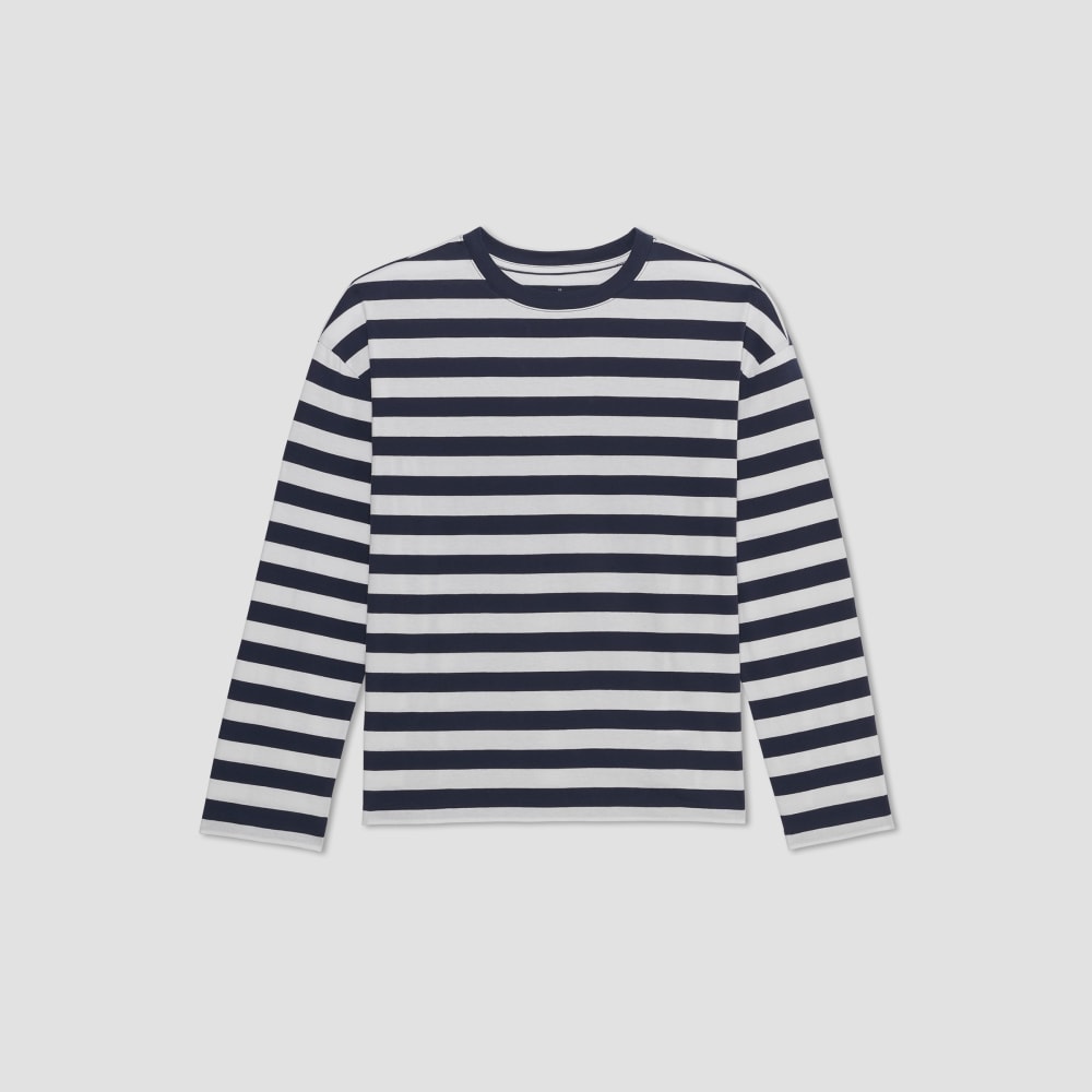 The Organic Cotton Relaxed Long Sleeve Tee | Navy / Canvas