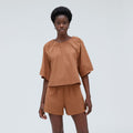 The Seersucker Gathered Tee | Tawny Brown