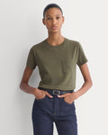 The Box-Cut Tee in Essential Cotton | Olive Night | Pocket