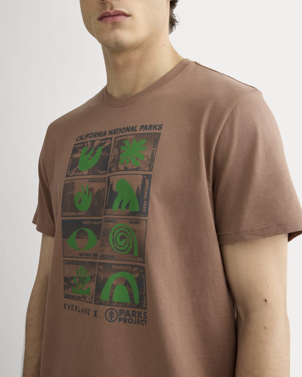 The Everlane x Parks Project Essential Organic Crew | Brown / Green / Forged Iron
