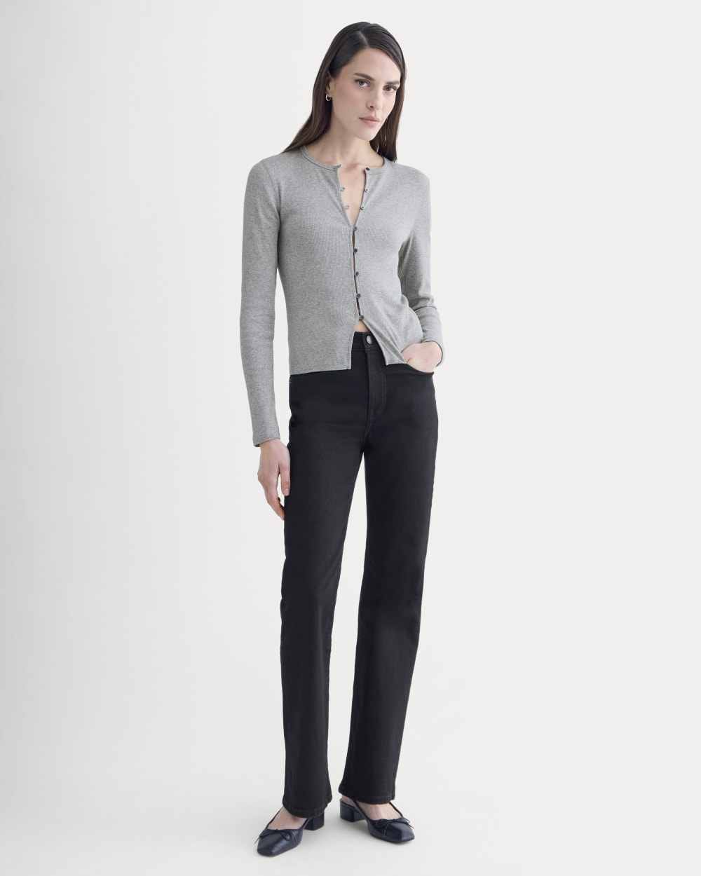 Luxe Rib Button-Up Top | Heathered Light Grey