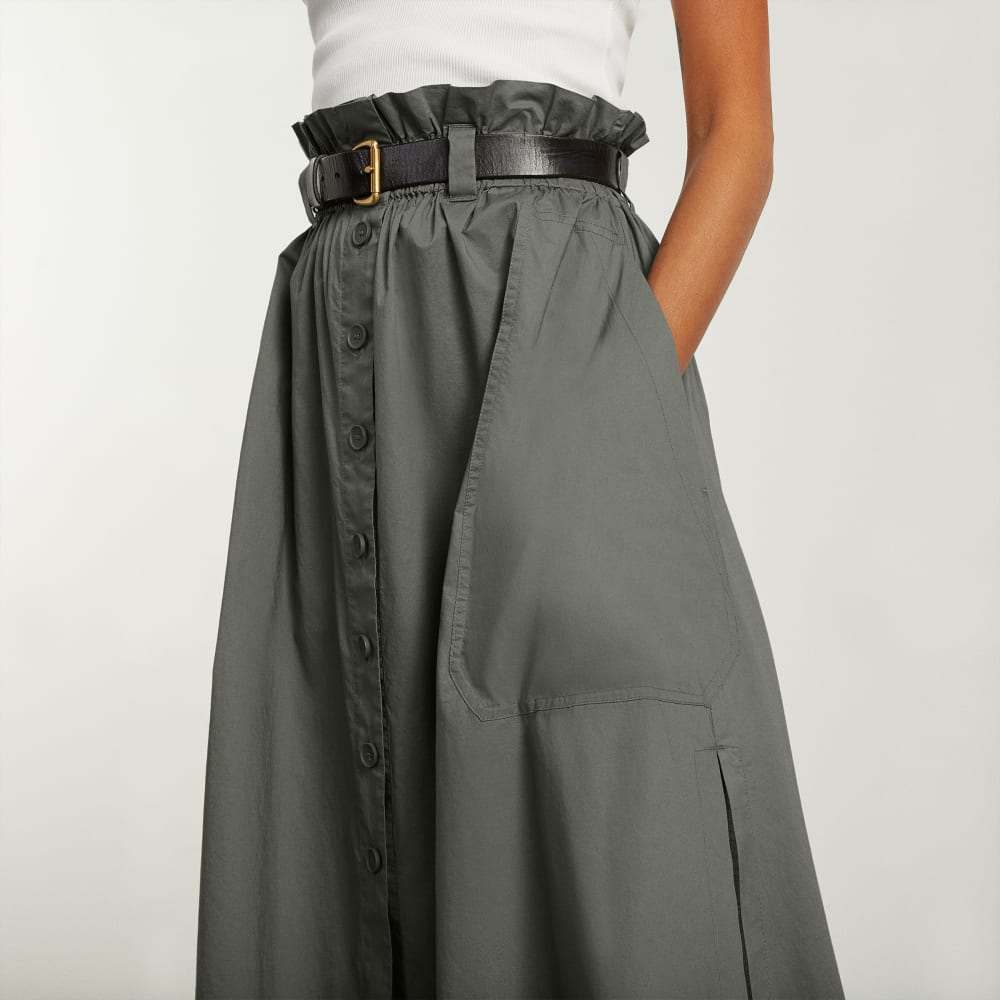 The Easy Button-Front Skirt | Pewter Green