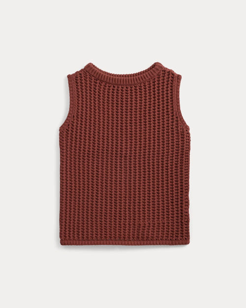 Open-Knit Tunic Vest in Elevated Cotton | Henna Red