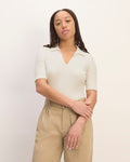 The Rib Soft Knit Open Collar Polo | Bone