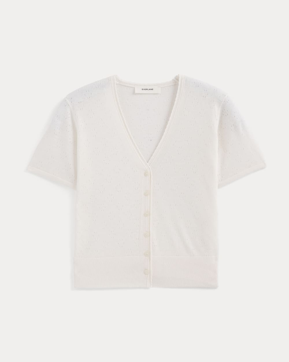 Lace Trim Cardigan in Fine Linen | Bone