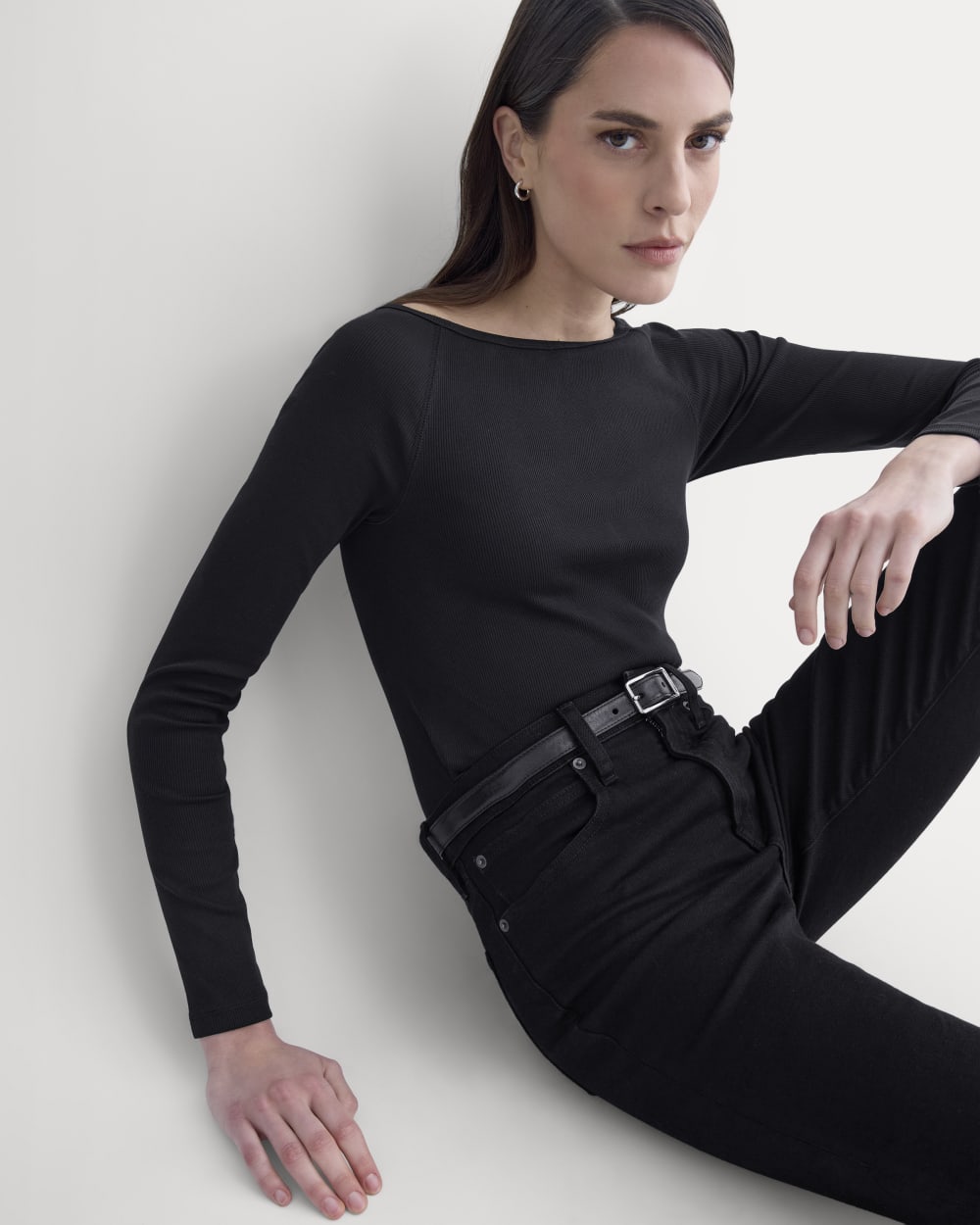 Luxe Rib Boatneck Top |  Black