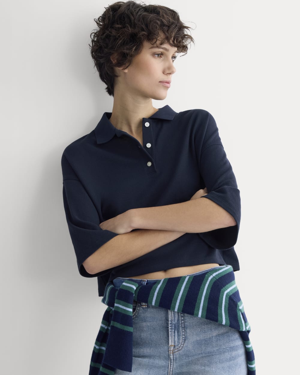 Pique Boxy Polo | Navy