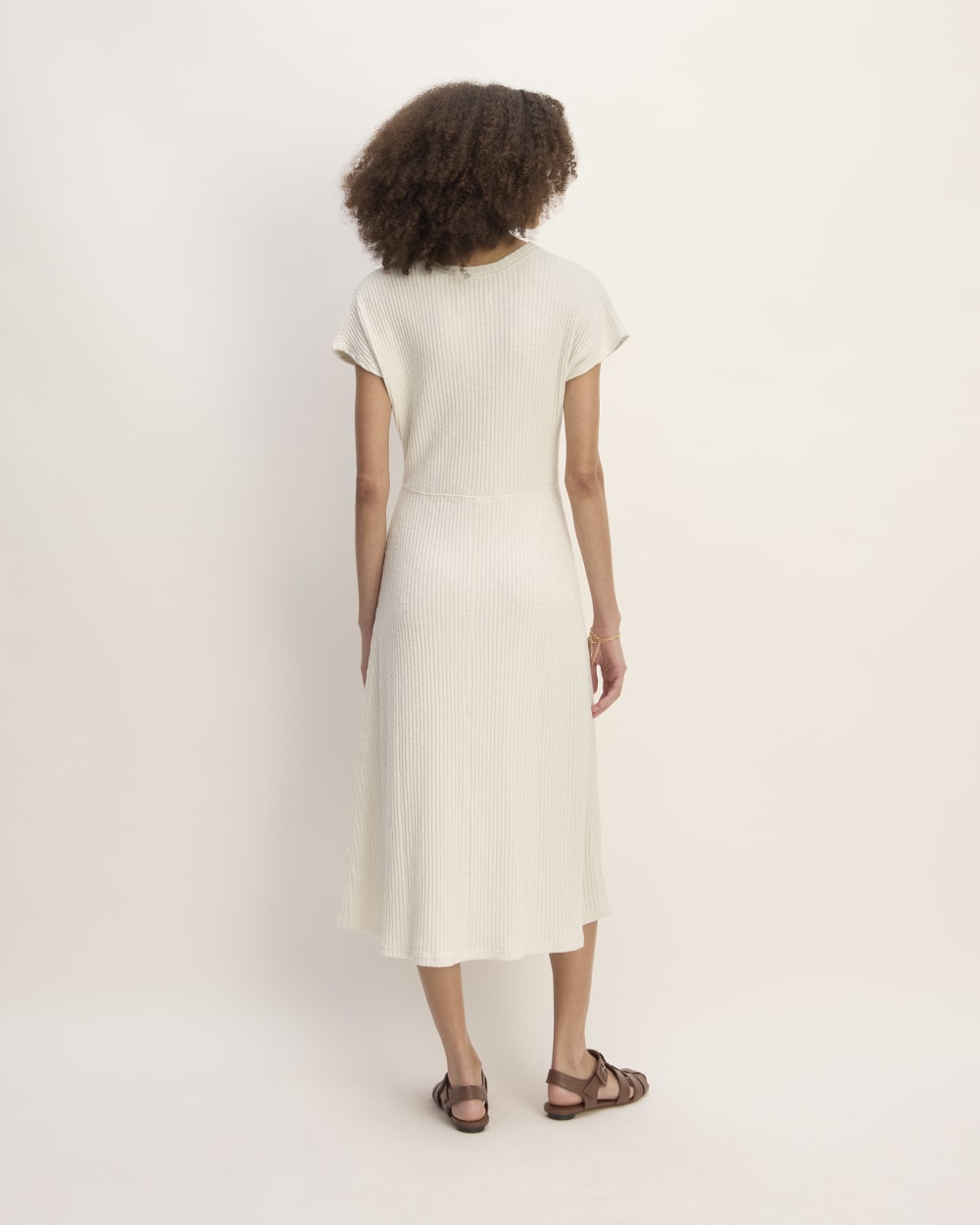 The Rib-Knit Cap-Sleeve Midi Dress | Bone