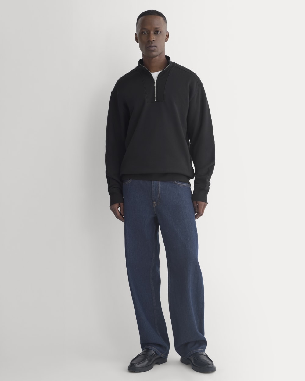 Lightweight Terry Zip Pullover | Black