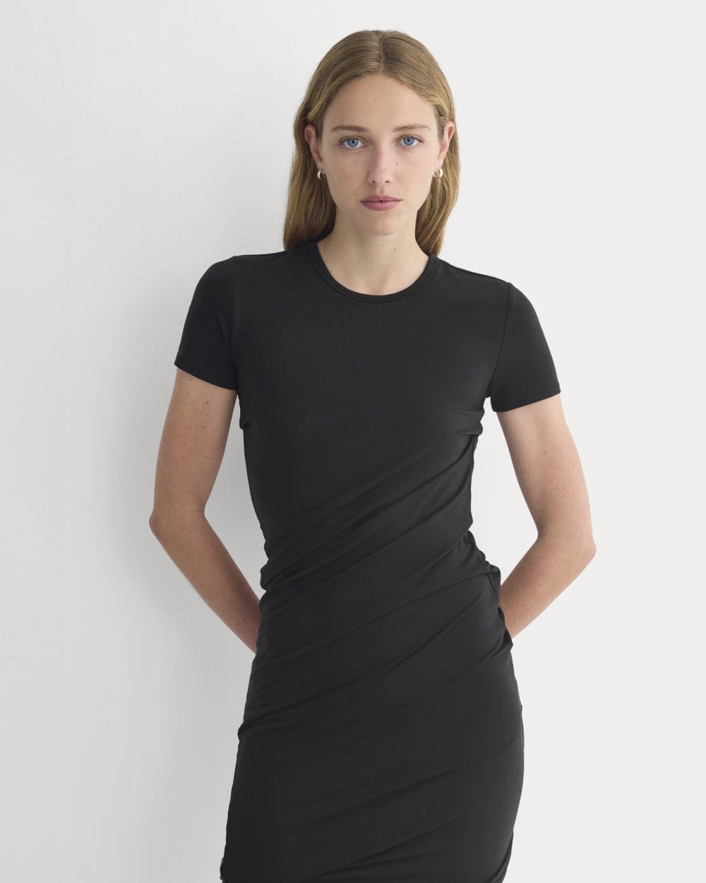 Twisted Short-Sleeve Crew Dress | Black