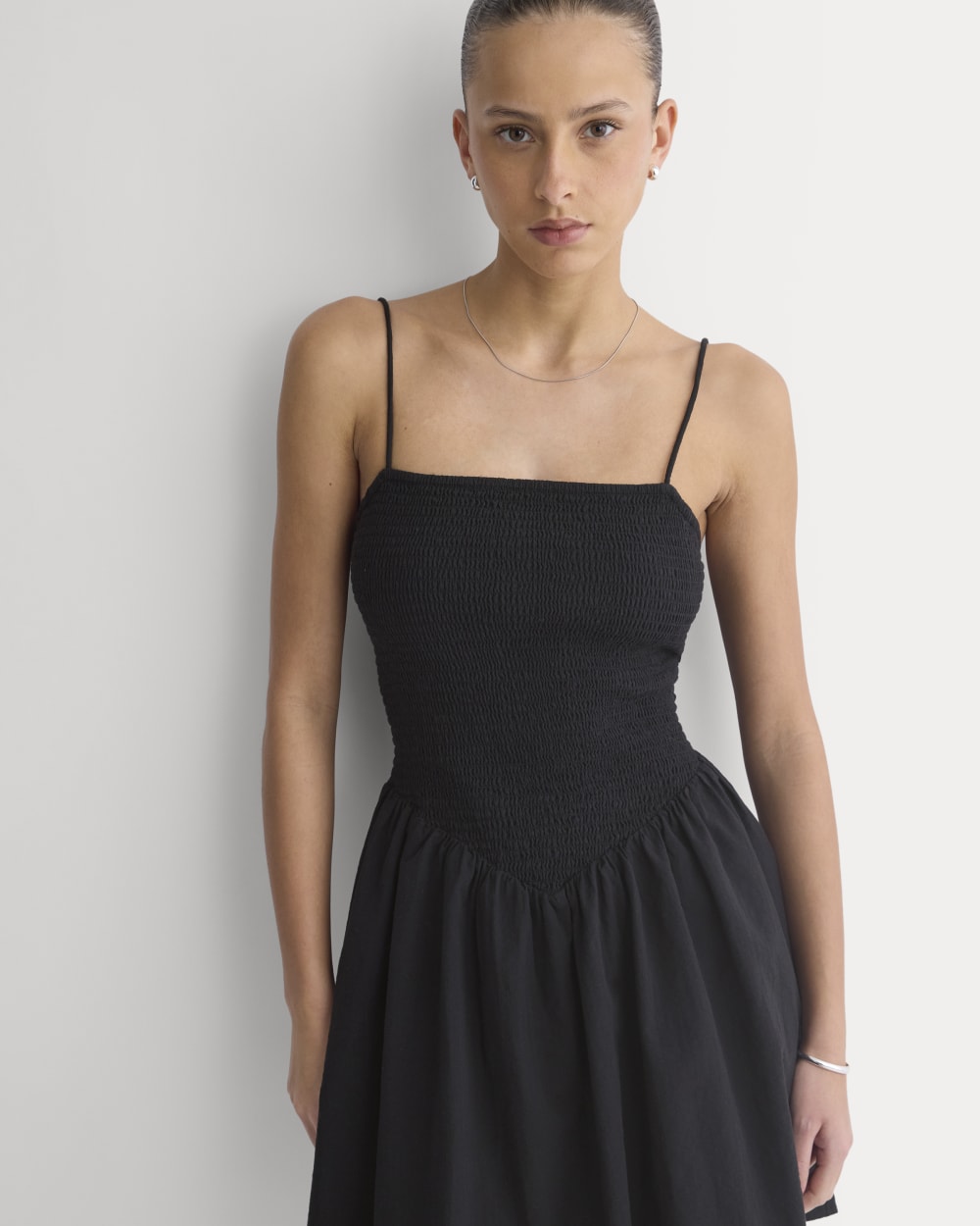 Gauze Smocked Mini Dress | Black