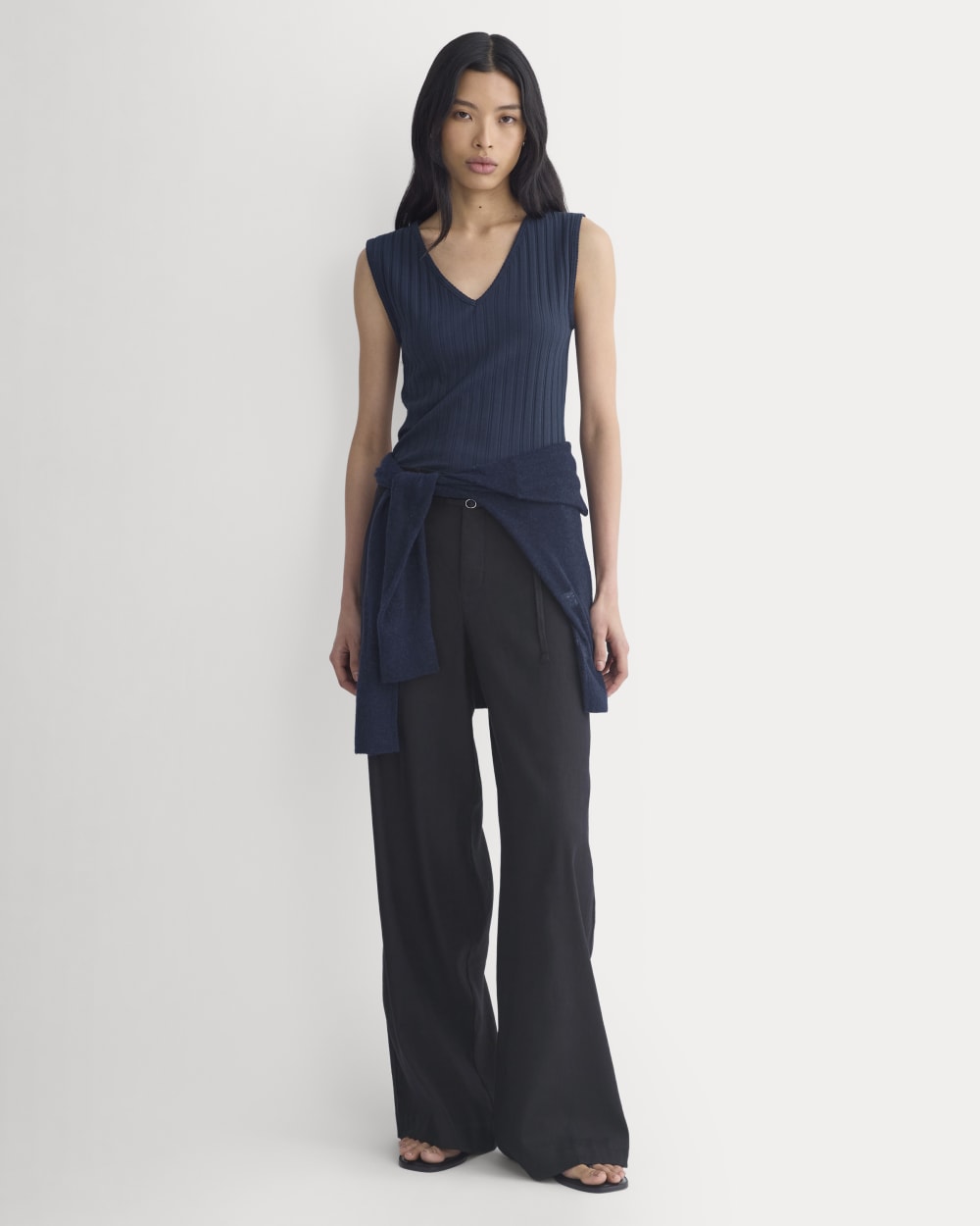 V-Neck Tank in Pointelle | Deep Navy
