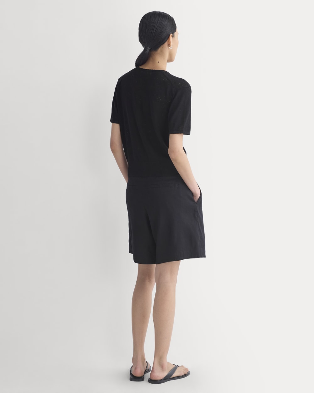 Lace Trim Cardigan in Fine Linen | Black