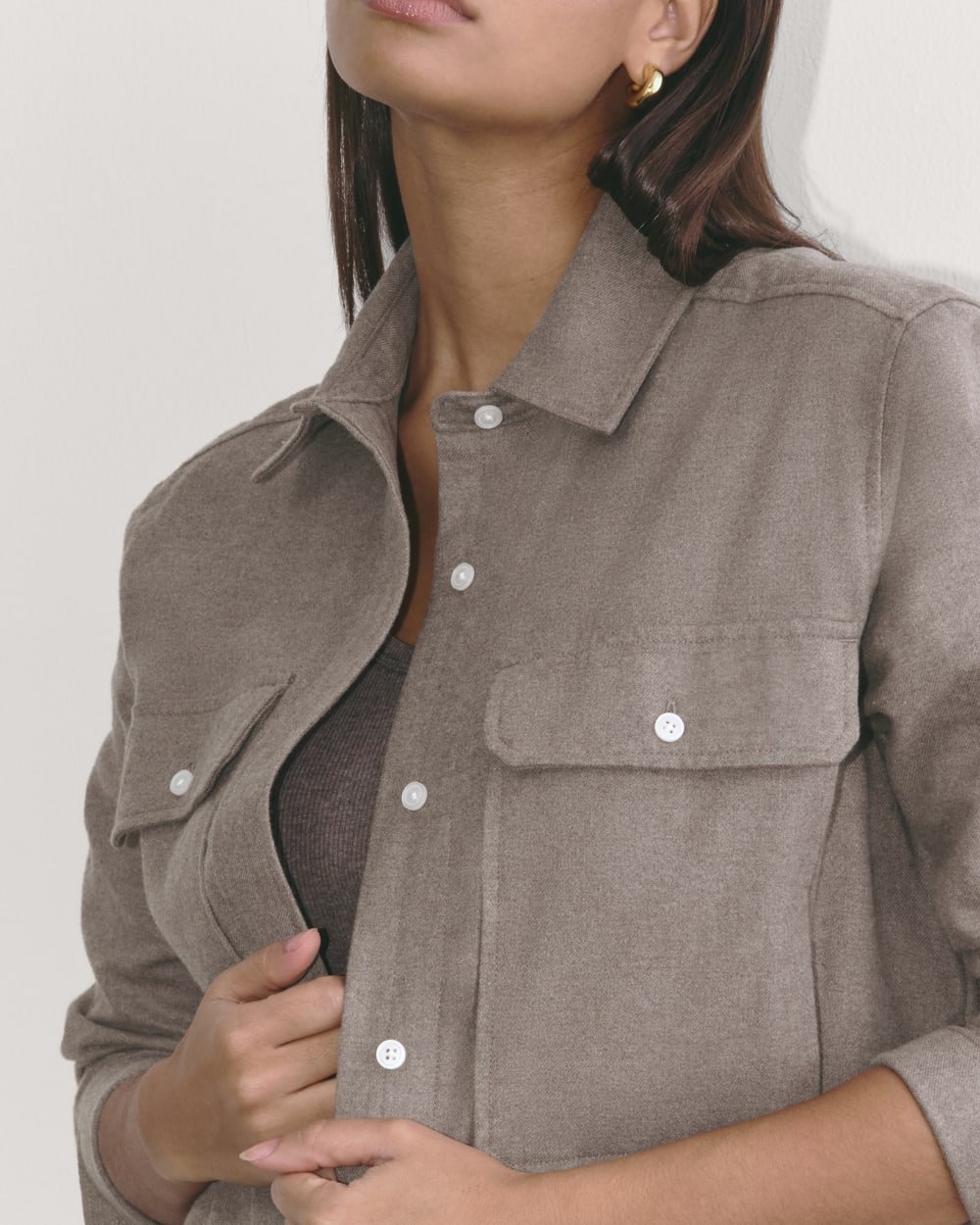 The Boyfriend Shirt in Flannel | Taupe Melange