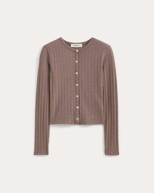 Cardigan in Pointelle | Heathered Chocolate Chip