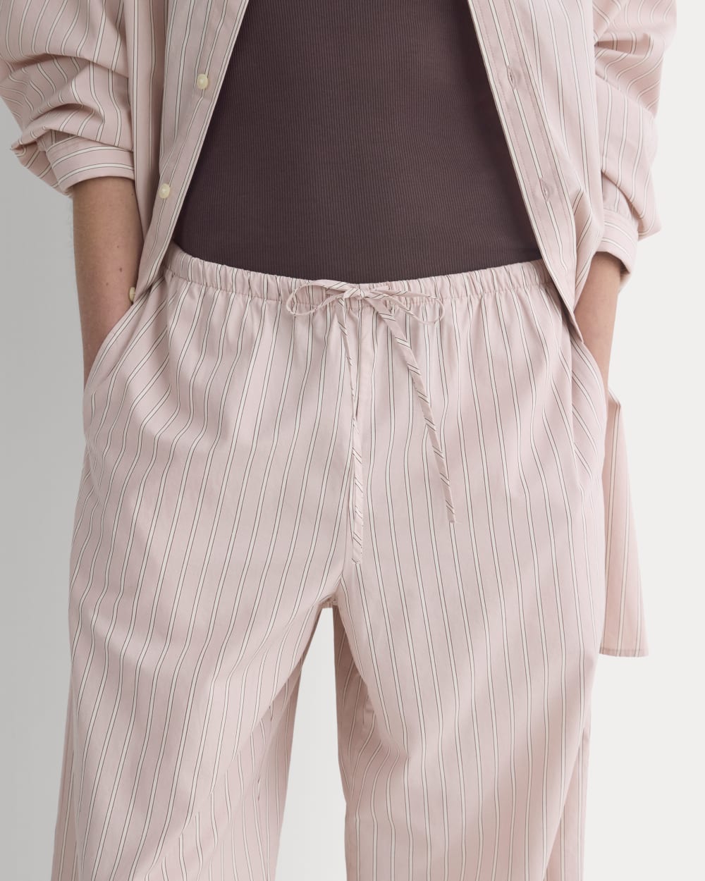 Wide-Leg Drawstring Pant in Washed Poplin | Burnished Lilac/Gardenia