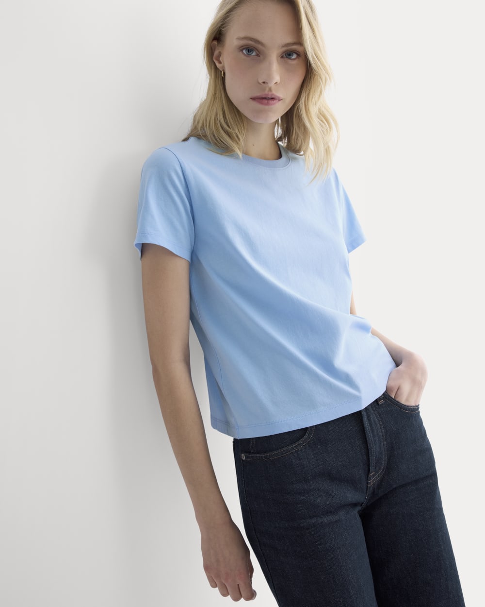 The Box-Cut Tee in Essential Cotton | Open Air Blue | No Pocket