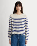 The Boxy Crew in Cashmere | Soft White / Deep Blue